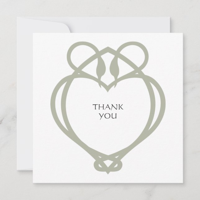 Sage Green Celtic Irish Swan Love Knot Wedding Thank You Card (Front)