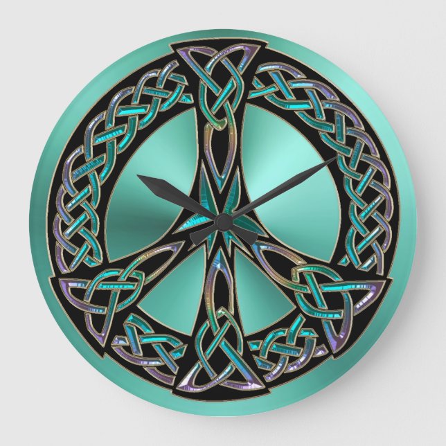 Sage Green Celtic Knot Peace Sign Clock (Front)