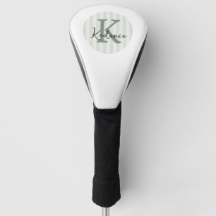 Sage Green Charcoal Custom Striped Circle Monogram Golf Head Cover