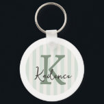 Sage Green Charcoal Custom Striped Circle Monogram Key Ring<br><div class="desc">Keep your keys organized in personalized style with this elegant monogram keychain. The design features a soft striped background with a classic initial and custom name in refined typography, creating a look that feels both modern and timeless. Simple yet sophisticated, the clean design allows the monogram to stand out beautifully...</div>