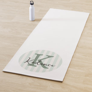 Sage Green Charcoal Custom Striped Circle Monogram Yoga Mat
