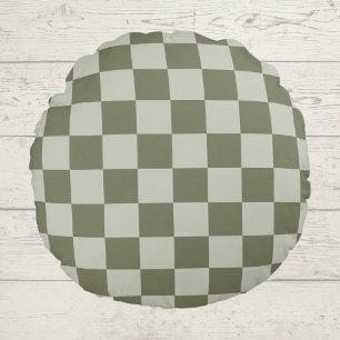 Sage Green Checkerboard Round Cushion