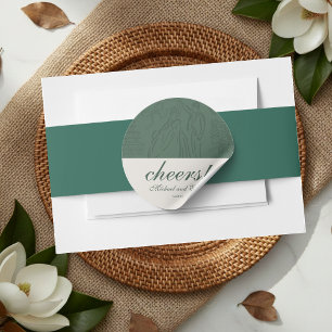 Sage Green Cheers Elegant Personalised Wedding Classic Round Sticker