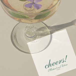Sage Green Cheers Elegant Personalised Wedding Napkin