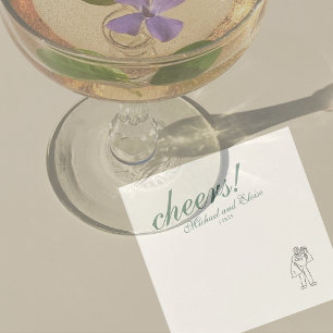 Sage Green Cheers Elegant Personalised Wedding Napkin