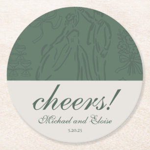 Sage Green Cheers Elegant Personalized Wedding Round Paper Coaster