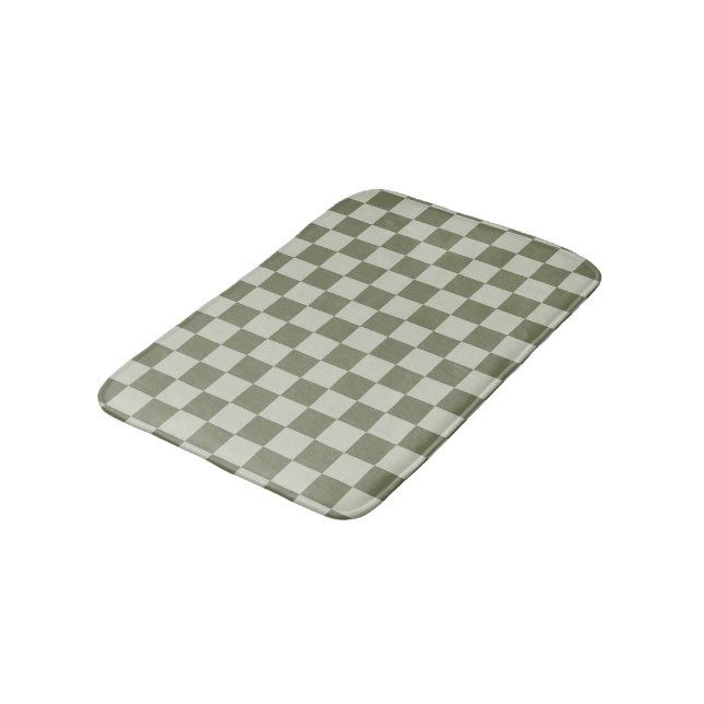 Sage Green Chequerboard Bath Mat (Angled)