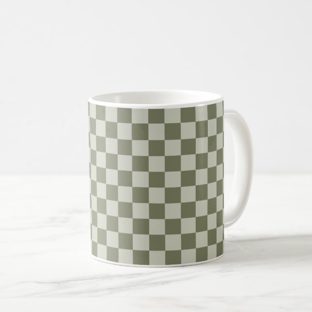 Sage Green Chequerboard Coffee Mug (Front Right)