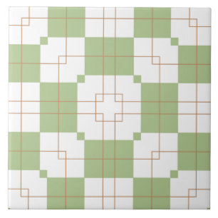 Sage Green Chequerboard Grid Pattern Ceramic Tile