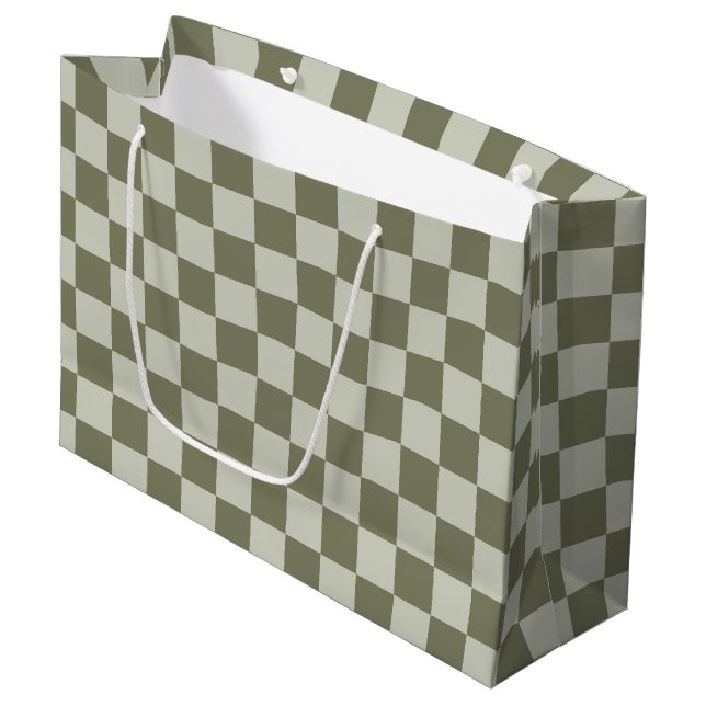 Sage Green Chequerboard Large Gift Bag (Front Angled)