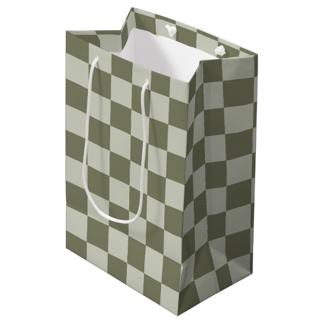 Sage Green Chequerboard Medium Gift Bag (Front Angled)