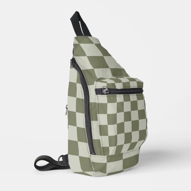 Sage Green Chequerboard Sling Bag (Left Corner)