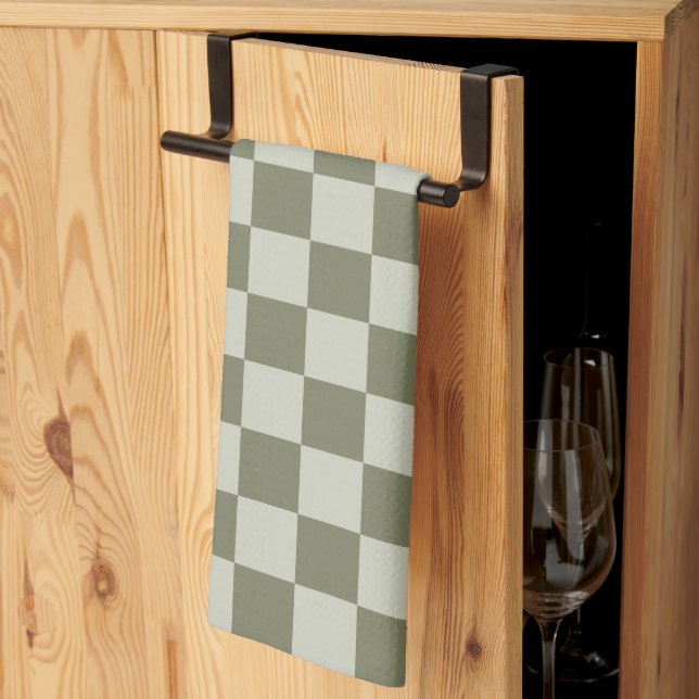 Sage Green Chequerboard Tea Towel (Thirds Fold)