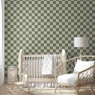 Sage Green Chequerboard Wallpaper