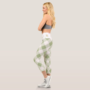 Sage Green Chequered Capri Leggings