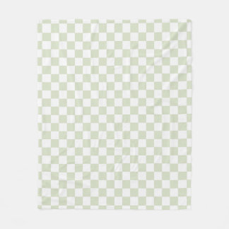 Sage Green Chequered Pattern Chequerboard Check Fleece Blanket