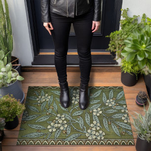 Sage Green Cherry Blossom Art Deco Walter Crane Doormat