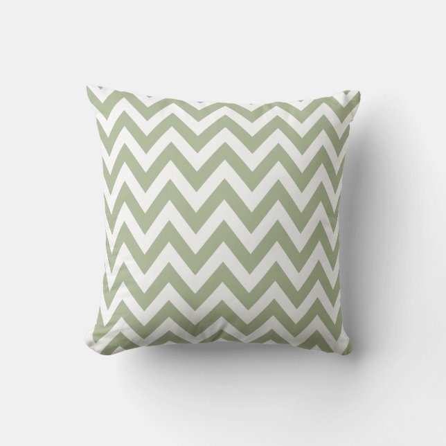 Sage Green Chevron Zigzag Pattern Cushion (Front)