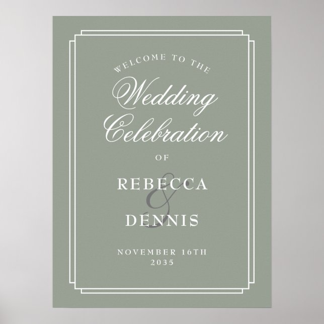 Sage Green Chic Art Deco Wedding Welcome Sign (Front)