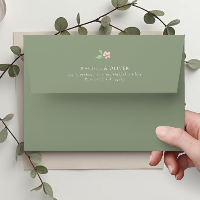 Sage Green | Chic Blush Floral Wedding Envelope (Creator Uploaded)