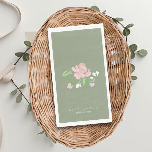 Sage Green   Chic Blush Floral Wedding Napkin
