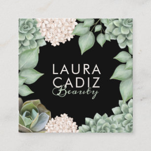 Sage Green Chic Country Floral & Foliage Frame Square Business Card