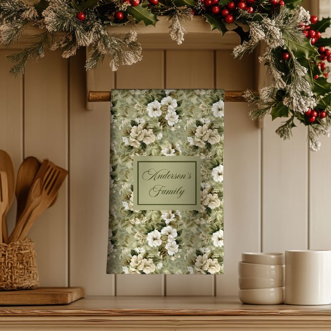 Sage Green Chic Decor Personalised Floral Towel  (Sage Green Chic Decor Personalized Floral Towel )