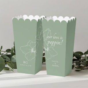 Sage green   Chic Floral Couple Popcorn  Favour Box
