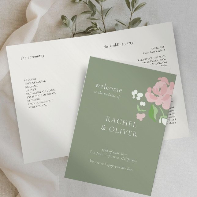 Sage Green | Chic Floral Wedding Folded Program (Creator Uploaded)