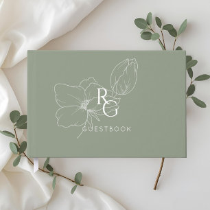 Sage Green Chic Monogram Wedding Guest Book