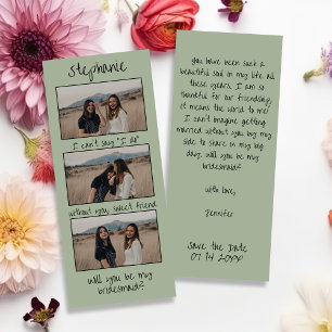 Sage Green Chic Photo Strip Bridesmaid Proposal Save The Date