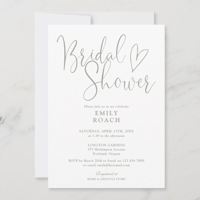 Sage Green Chic Script QR Code Photo Bridal Shower Invitation (Front)
