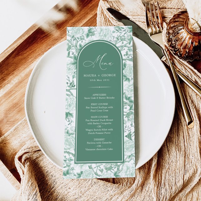 Sage Green Chinoiserie Birds & Peonies Menu Card (Creator Uploaded)