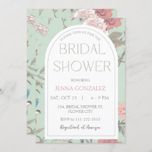 Sage Green Chinoiserie Botanical Bridal Shower Invitation