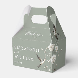 Sage Green Chinoiserie Floral Wedding Thank You Favour Box