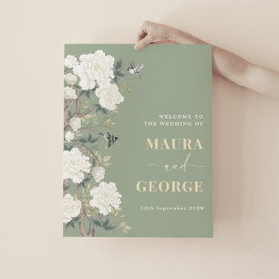 Sage Green Chinoiserie Floral Wedding Welcome Poster