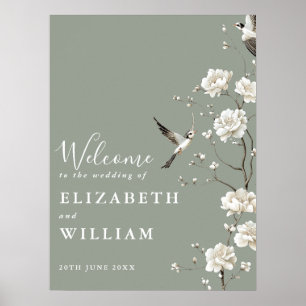 Sage Green Chinoiserie Floral Wedding Welcome Sign