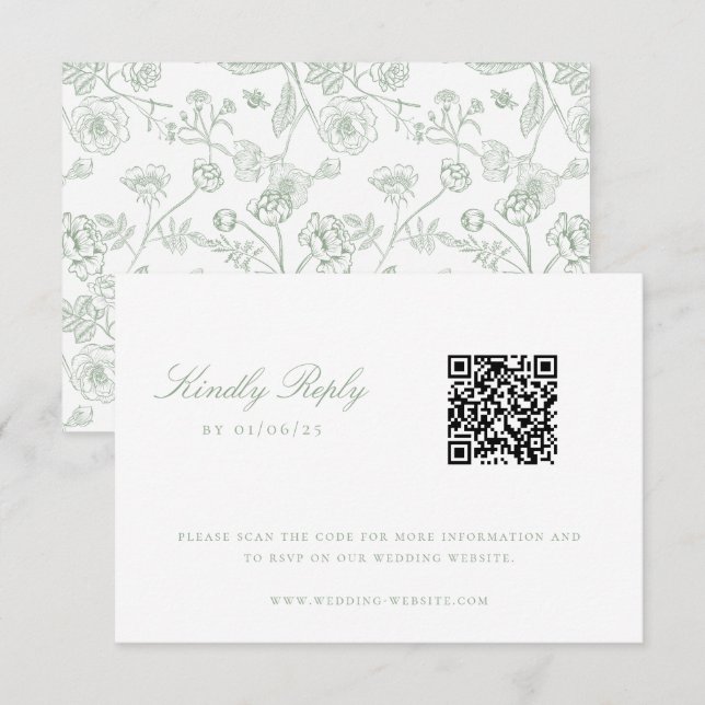 Sage Green Chinoiserie Wedding QR Code RSVP Invitation (Front/Back)
