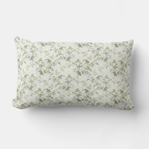 Sage Green Chintz Roses, Antique Botanical Lumbar Cushion