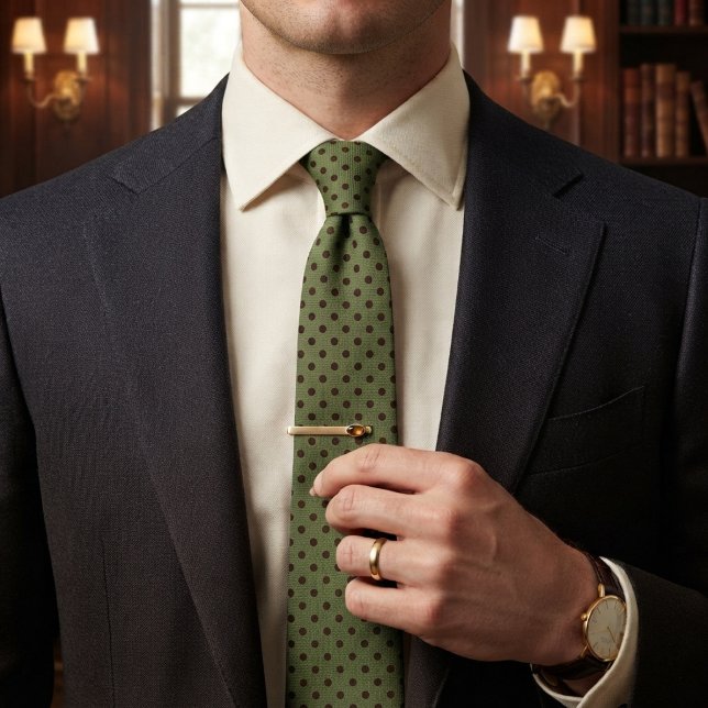 Sage Green & Chocolate Classic Dot Tie (Creator Uploaded)