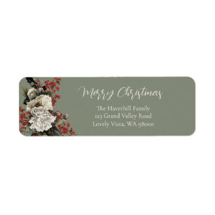 Sage Green Christmas Floral Custom Return Address Label