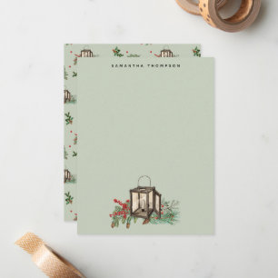 Sage Green Christmas Lantern Pine Berries Card