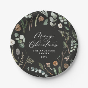 Sage green Christmas minimal botanical Paper Plate