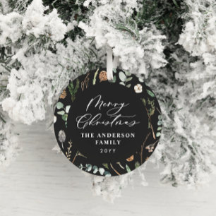 Sage green Christmas minimal botanical photo Ceramic Ornament