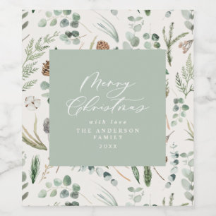 Sage green Christmas minimal elegant botanical Wine Label