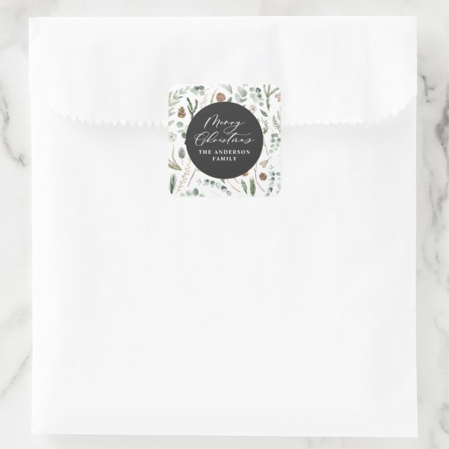 Sage green Christmas modern minimal botanical  Square Sticker (Bag)