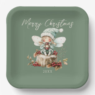 Sage Green Christmas Party Paper Plate
