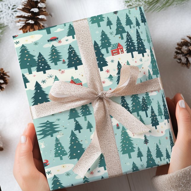 Sage Green Christmas Tree Red Christmas  Wrapping Paper (Creator Uploaded)