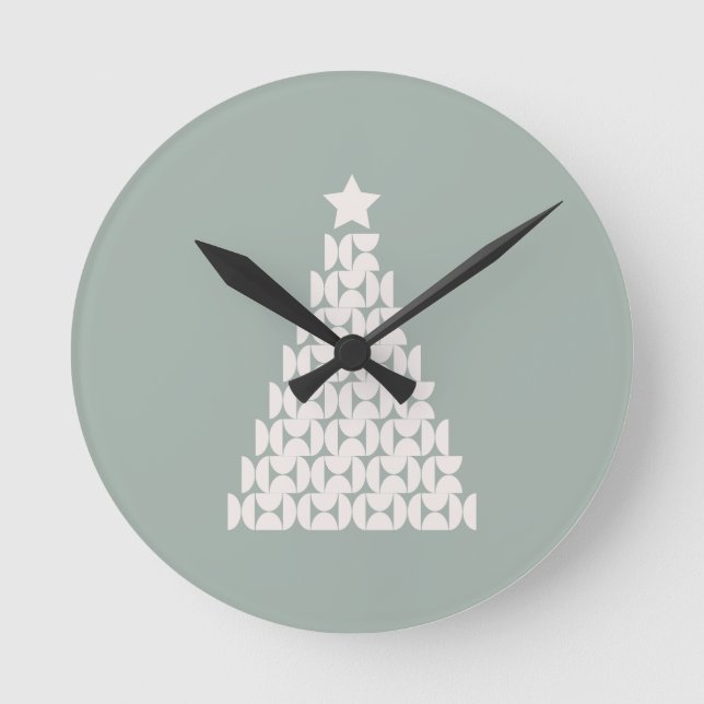 Sage Green Christmas Tree Round Clock (Front)