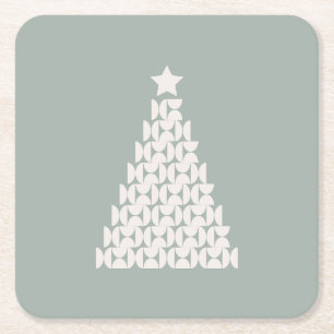 Sage Green Christmas Tree Square Paper Coaster